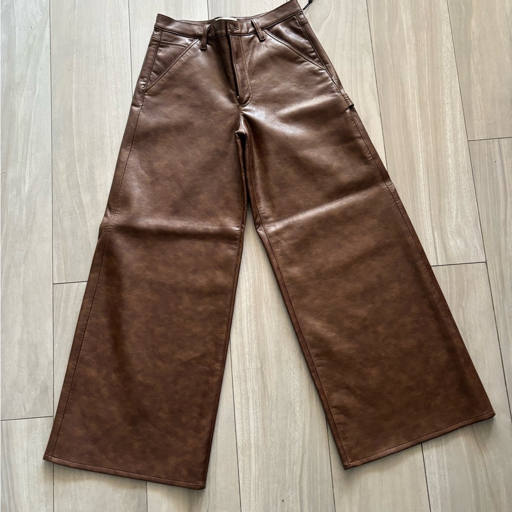 Agolde Brown recycled Leather Wide Leg Dale Trouser